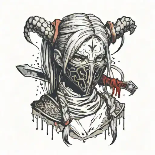 Dark Souls With Hair With Pigtails With Blood On Face Head Mask Bust Portrait