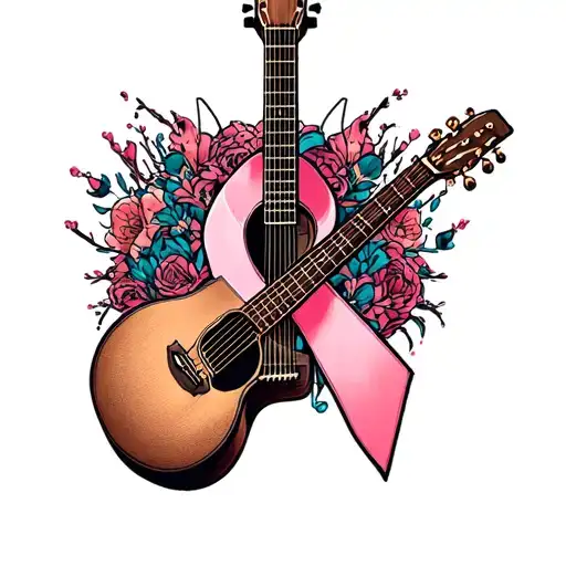 Acoustic Guitar With Cancer Ribbon