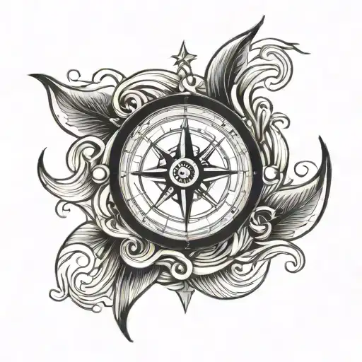 Nautical Compass With Waves And A Beach
