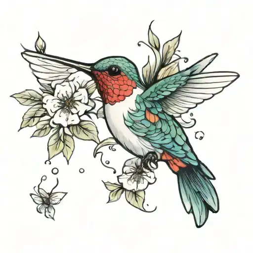 Hummingbird And Flowers