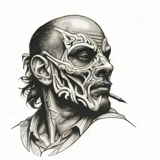 Man Holding Mask In Front Of Him In Bent Arm Bust Portrait