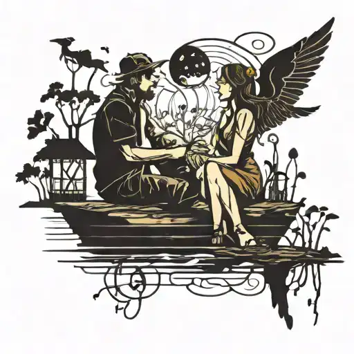 A Silhouette Of A Brother And Sister Sitting On The Dock Of The Bay