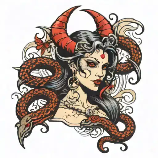 Vampire Lilith With Snake Heads For Horns