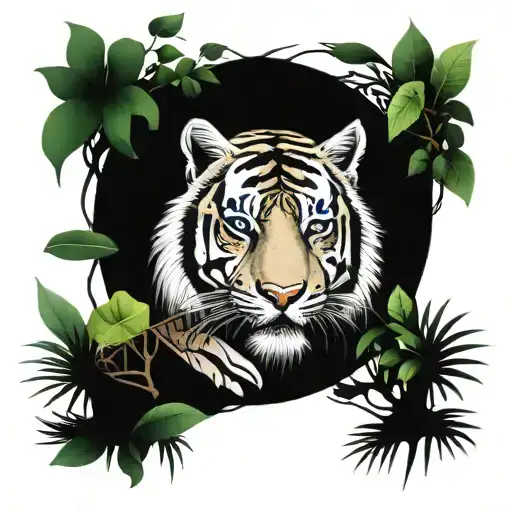 Tiger Face Jungle Forest With Trees