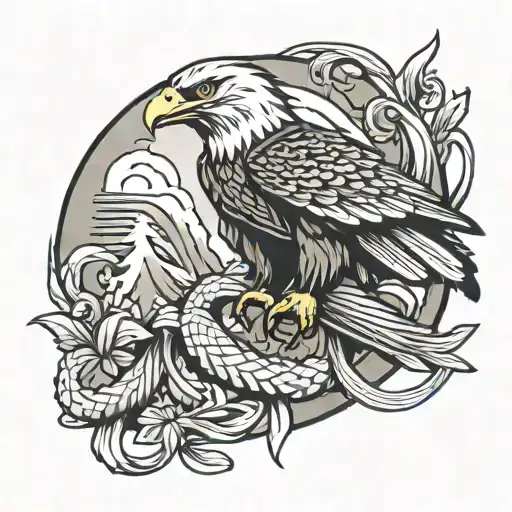 Eagle Soaring Carrying Snake Wrapped