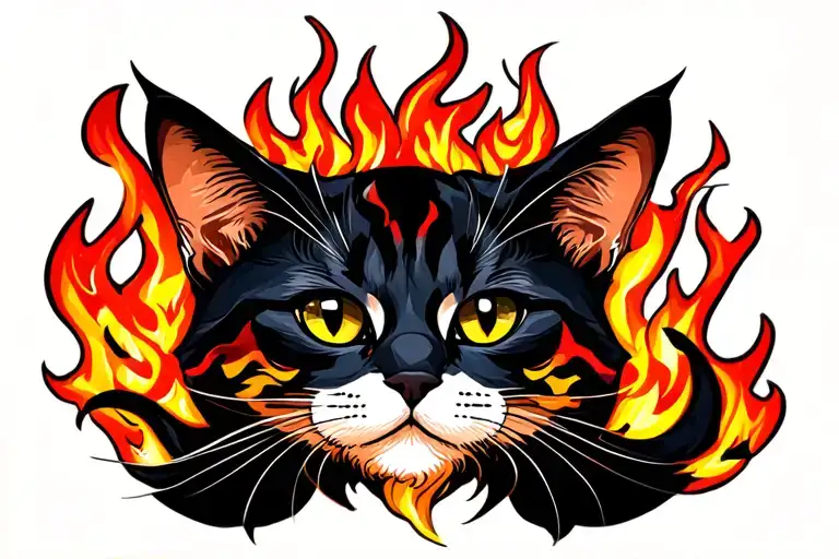 Cat Made Of Fire Flames