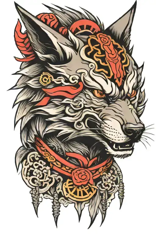Samurai Wolf Head