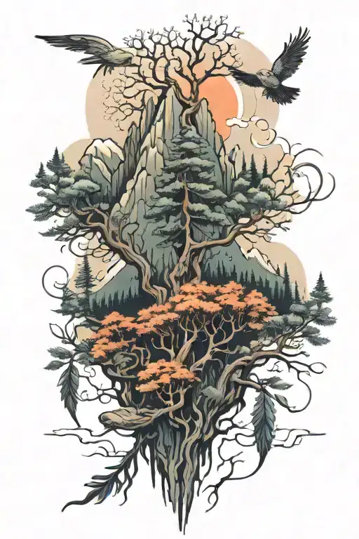 Forest With Mountains Rising Phoenix