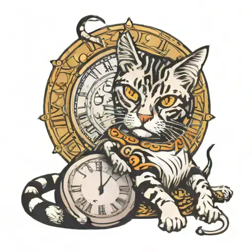Cat Lying On A Clock
