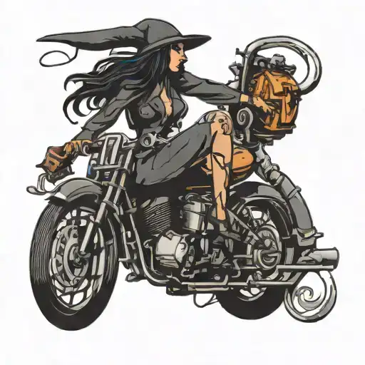 Side View Of A Witch On A Motorcycle With Headphones