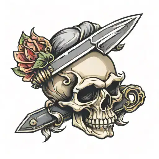 Skull With Knife Sticking Through It