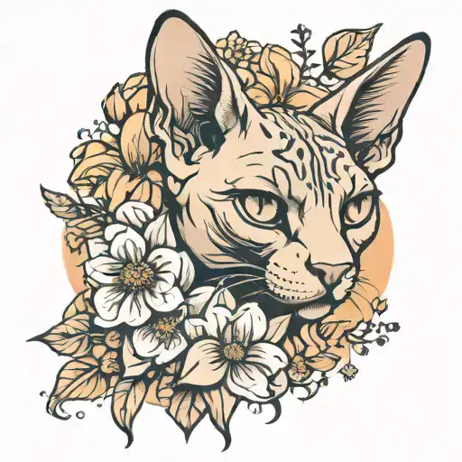 Sphynx Cat And Flowers