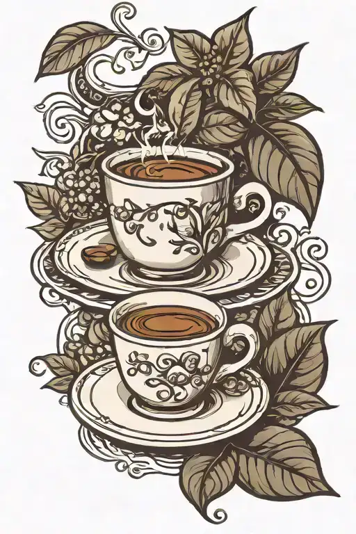 Coffee Plant And Cup Espresso Men Tatto Design