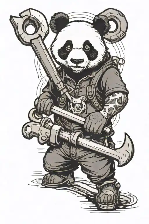 Panda Mechanic Holding A Wrench