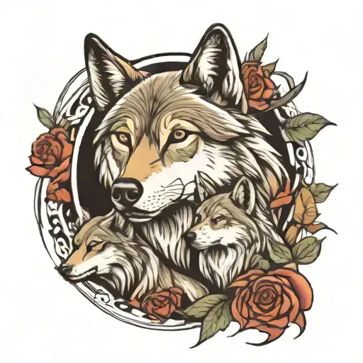 Wolf Looking Over His Family