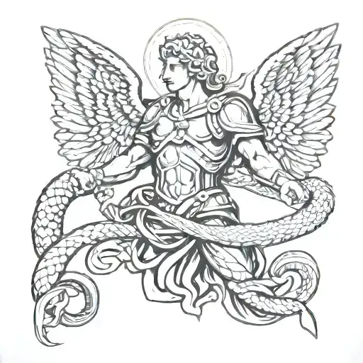 Saint Michael Stabbing A Snake Through The Head