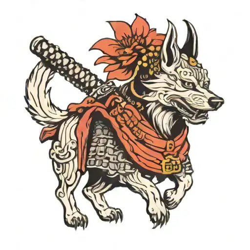 Samurai With Dog Head Profile Holding