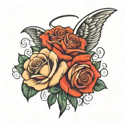 Two Roses With Angel Wings
