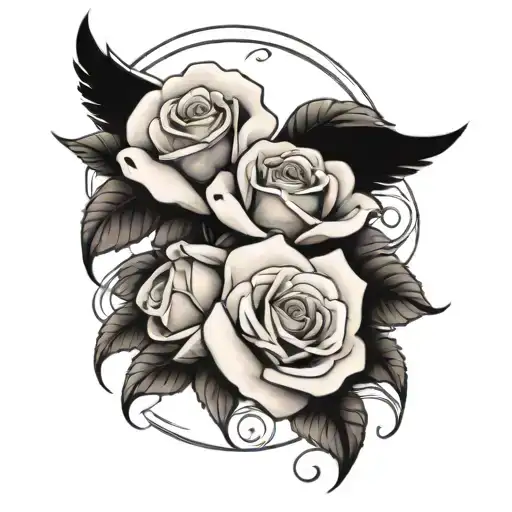 Two Roses With Angel Wings Flying