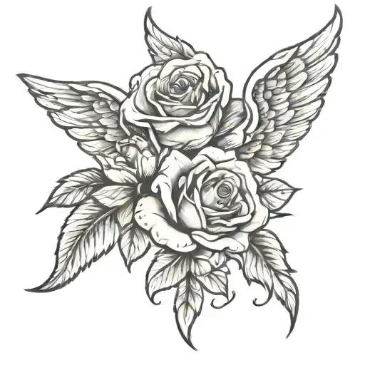 Two Roses With Angel Wings Spread