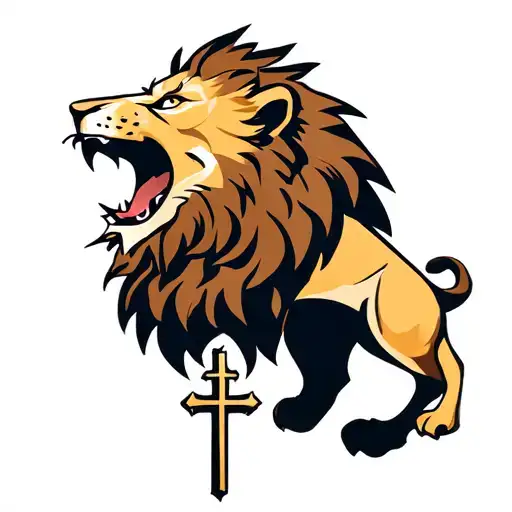 Lion Roaring With Cross Inside