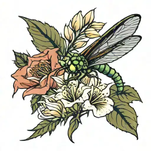 Okra And Flowers With A Dragon Fly Tattoo