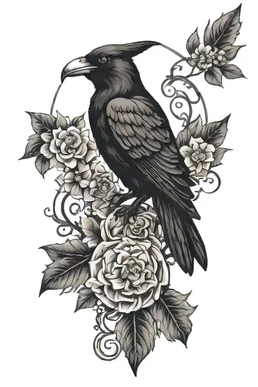 Nordic Mythology Inspired Tattoo Featuring Black Crow Stencil