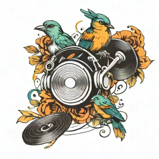 Music Notes With Headphone And Birds Chest Piece