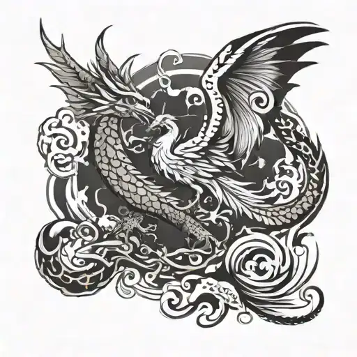 Dragon Hunting A Pheonix Flying