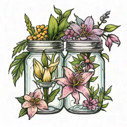 Lily And Heather In Mason Jar