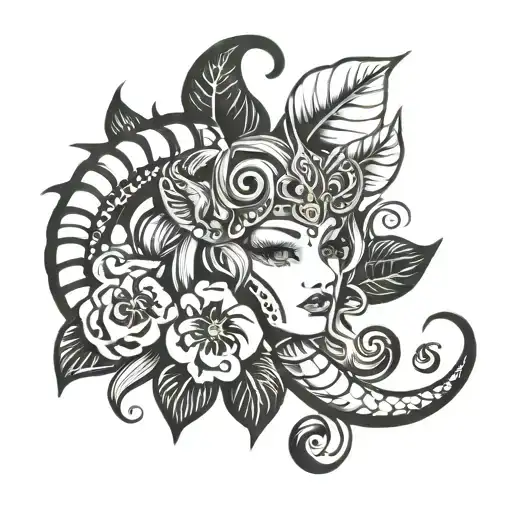 Feminine Scorpio Leo Saggitarious Tattoo Design