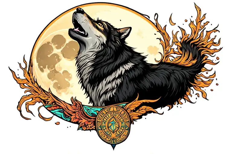 Petra With Wolf Howling At The Moon