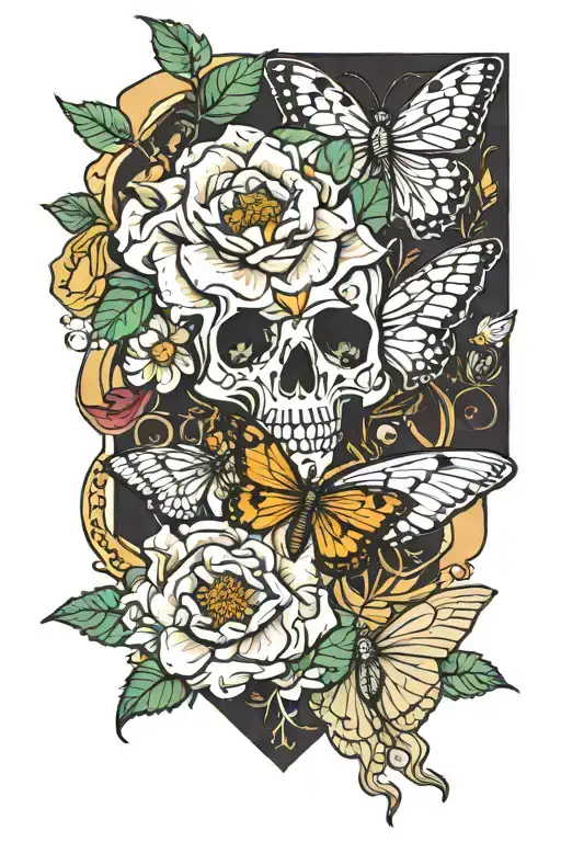 Abstract Flowers And Emperor Tarot Card And Moth