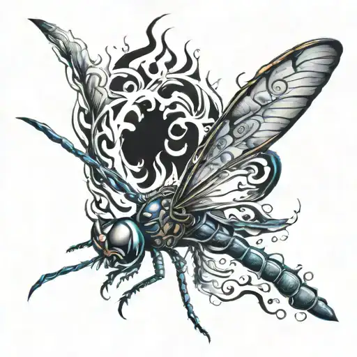 I Want A Upside Down Dragon Fly With Burning Flames Tattoo