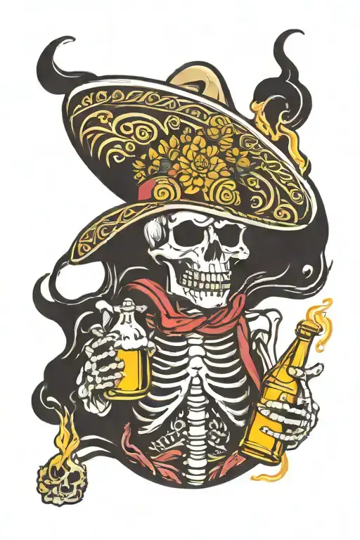 Skeleton Sombrero Shooting Beer Bottle