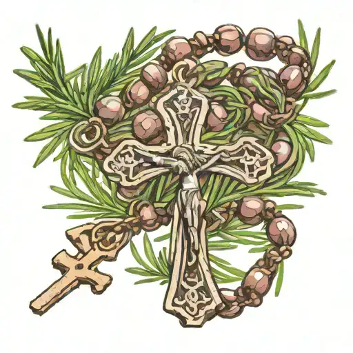 Rosary Wrapped Loosely With Rosemary Sprig With Subtle References
