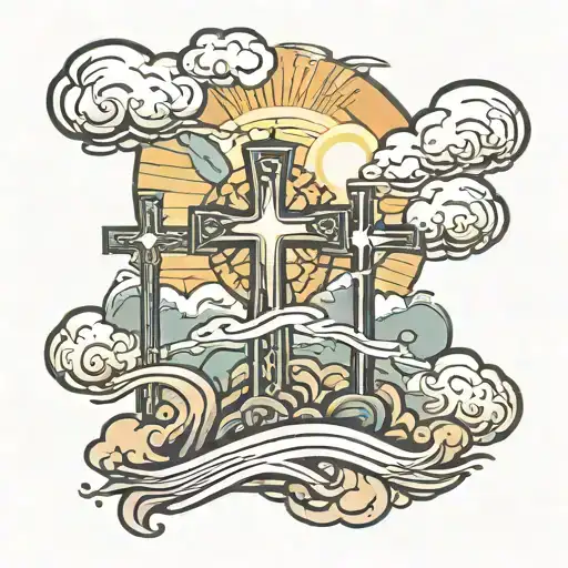 Three Crosses With Sun Rays Storm Clouds