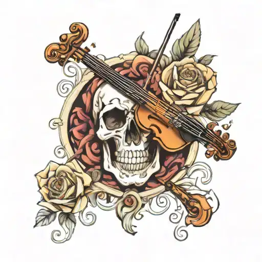 Skull And Roses And Violin Surrounded