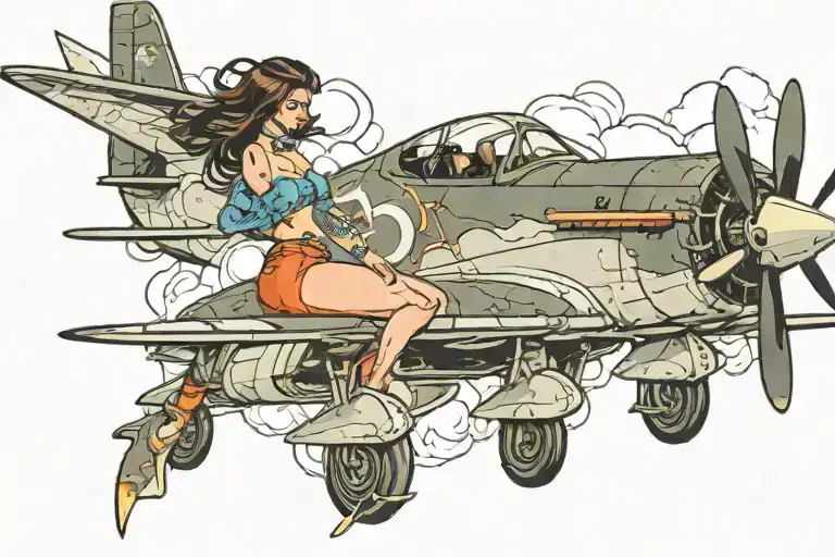 Mustang Shark Plane Flying With Pinup Girl