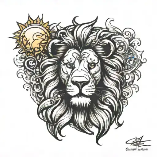 Lion With Moon And Sun