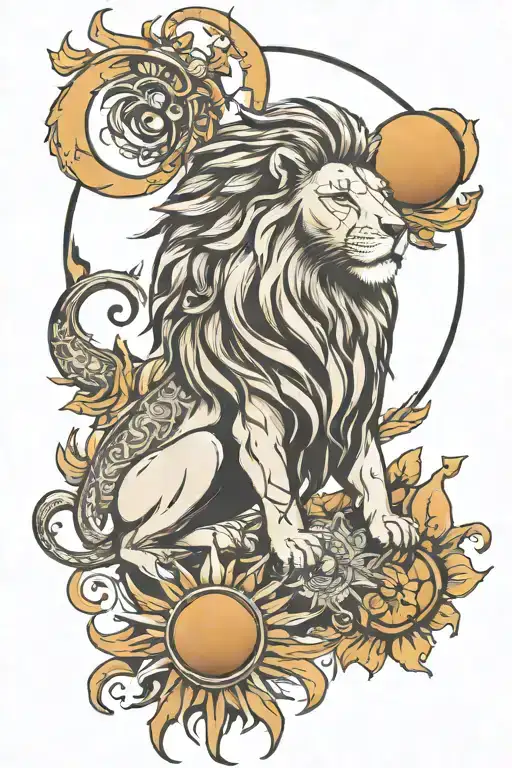 Lion With Moon And Sun