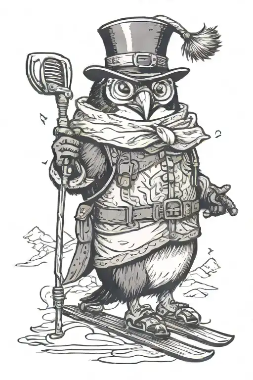 Penguin Wearing A Vest Goggles Hat While On Skis Holding Poles