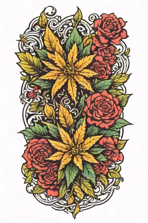 Floral With Cannabis Leaves