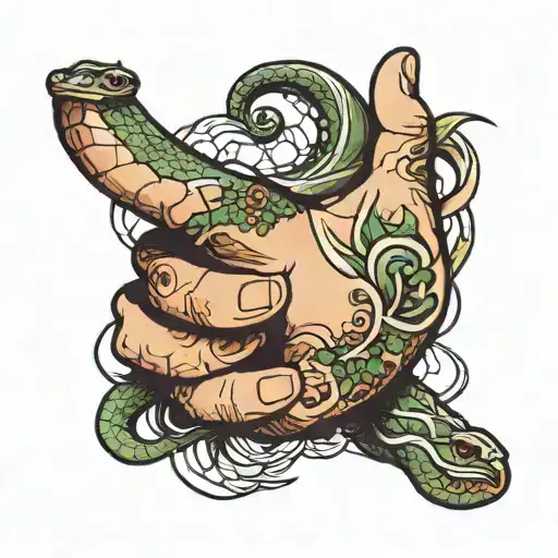 A Left Hand Like The One From The Creation Of Adam And A Snake Approaching As If To Attack The Hand