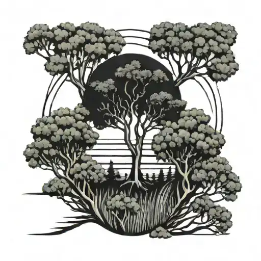 Trees And Black Bands Alternating With Lines