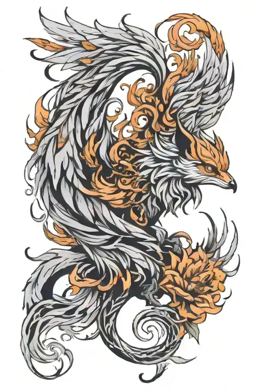 Pheonix And A Nine Tail Fox Curled