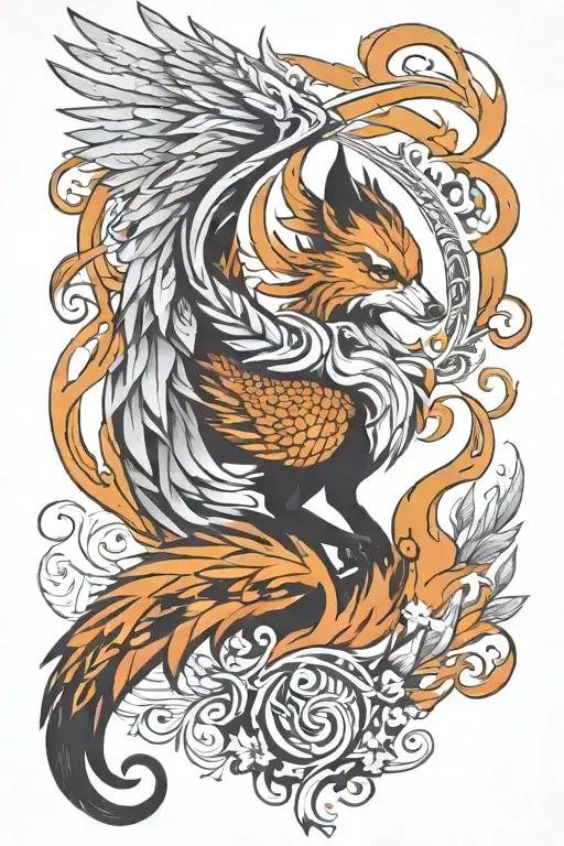 Pheonix And A Nine Tail Fox Curled