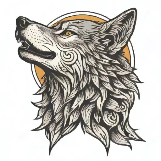 Wolf Howling And Moon