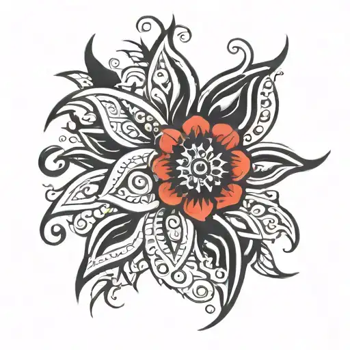 Tribal Black Red Flower