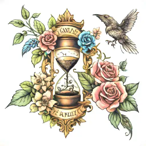 Family Tattoo With Family Tree Hourglass Flowers